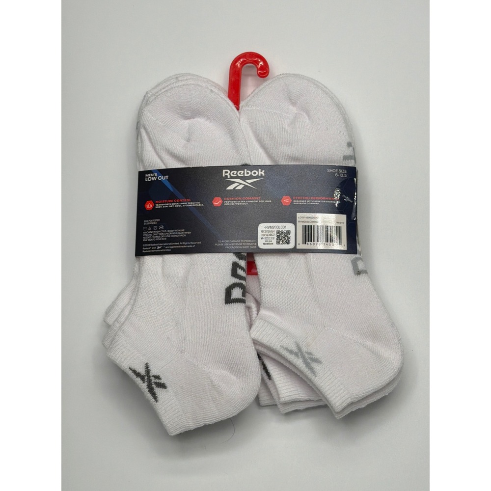 Reebok Performance Men's Low Cut Socks 6 Pack White Shoe Size 6-12.5 Athletic - Picture 2 of 4